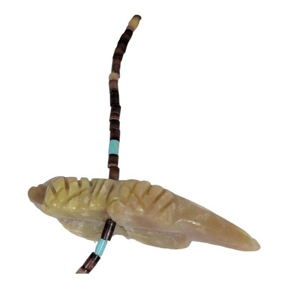 22" Vtg Southwest Carved Horned Toad Lizard Fetish Necklace Zuni Turquoise Bead - Picture 4 of 7